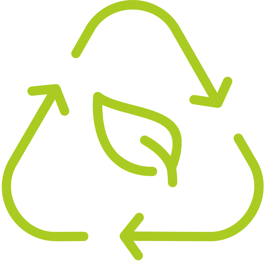 Icon, stellt einen grünen Recycling Kreislauf dar, steht für die nachhaltige Produktion von WTN